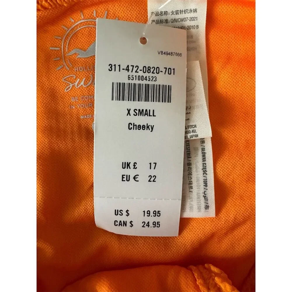 Hollister Women's XS Cheeky String‎ Bikini Bottom Orange Adjustable Ties